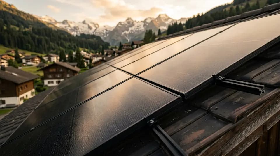 Gros plan technique sur modules solaires noirs et alignement precis