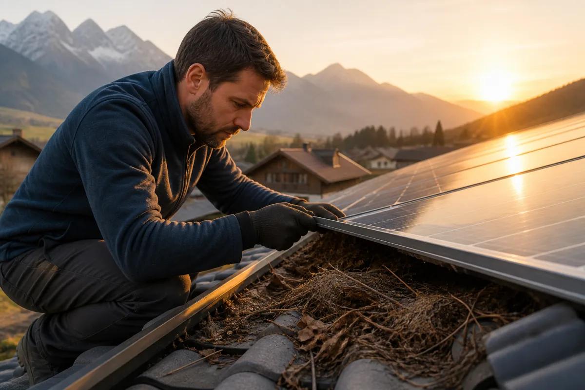Kontrolle von Laub, Nistmaterial und Schmutz unter Solarmodulen