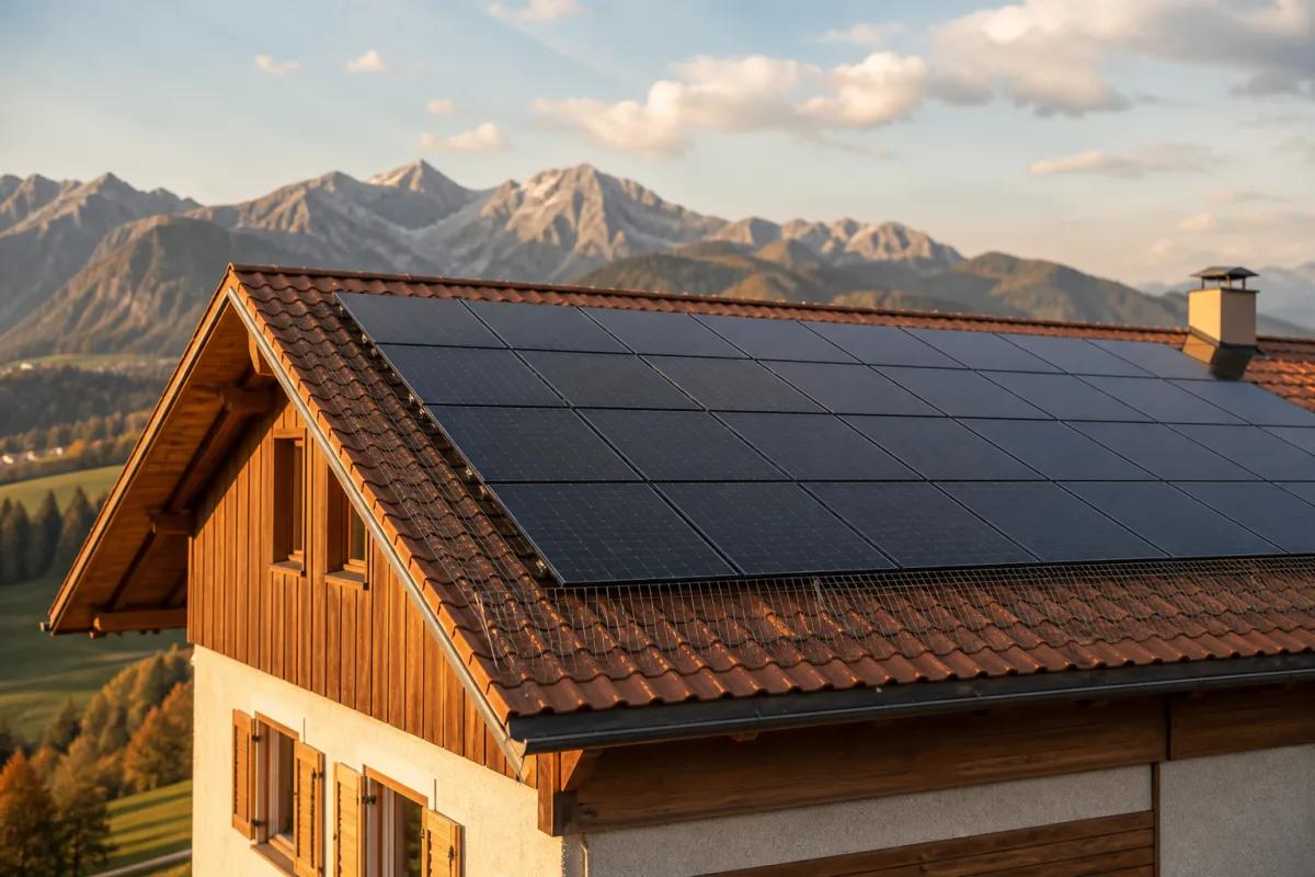 Photovoltaikanlage auf einem ländlichen Schweizer Haus mit vorbeugendem Tierschutz