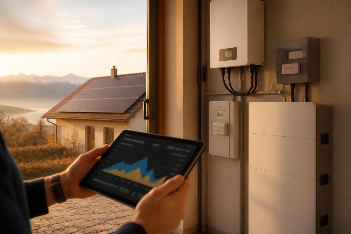 Profil de consommation domestique affiché sur une tablette près d'un compteur intelligent