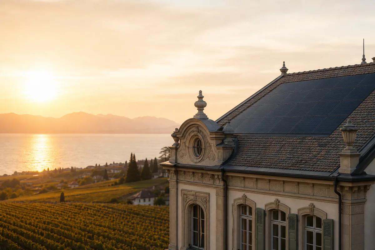 Bâtiment patrimonial vaudois avec intégration solaire discrète sur la toiture