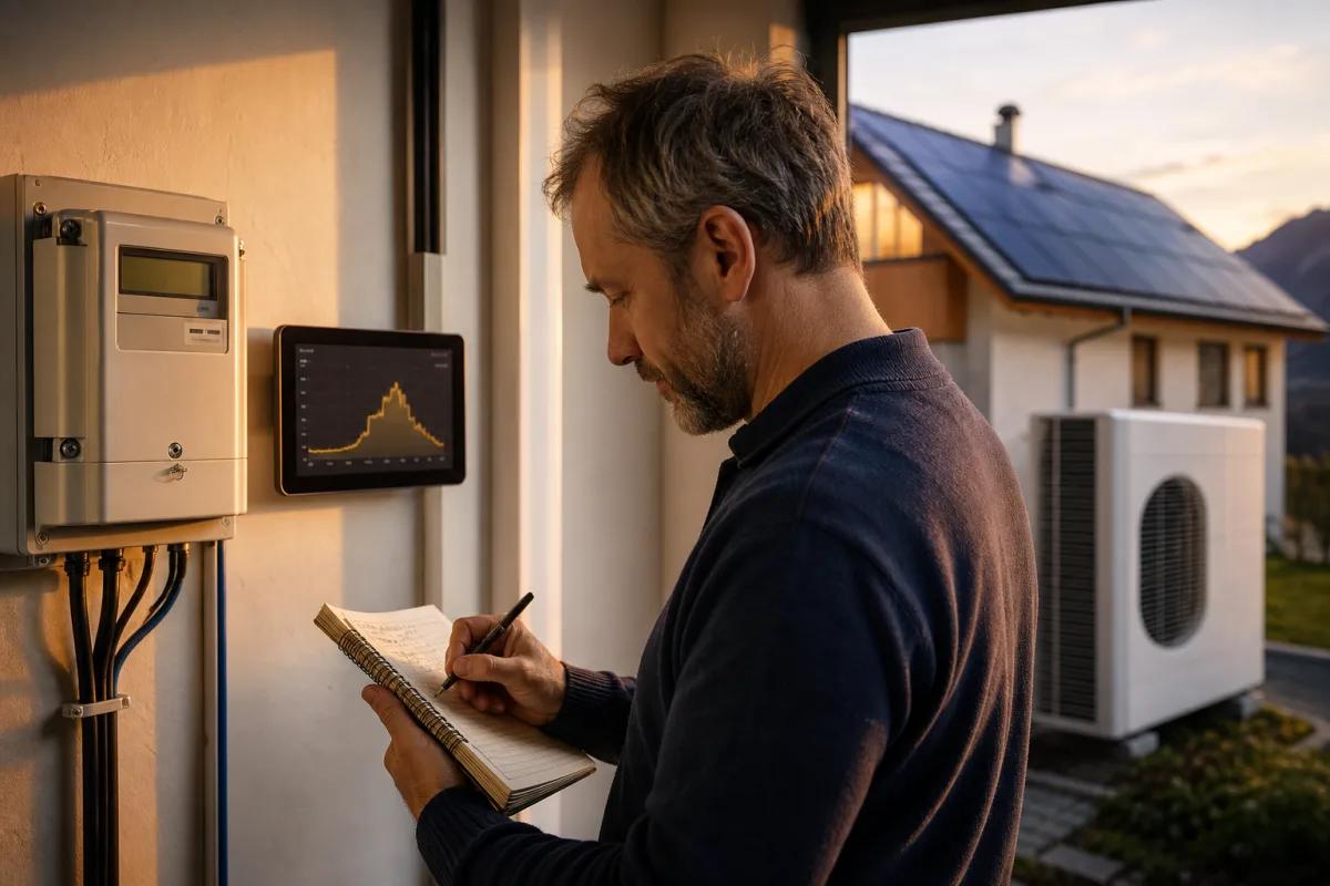 Panneaux solaires et réseau électrique dans un village alpin