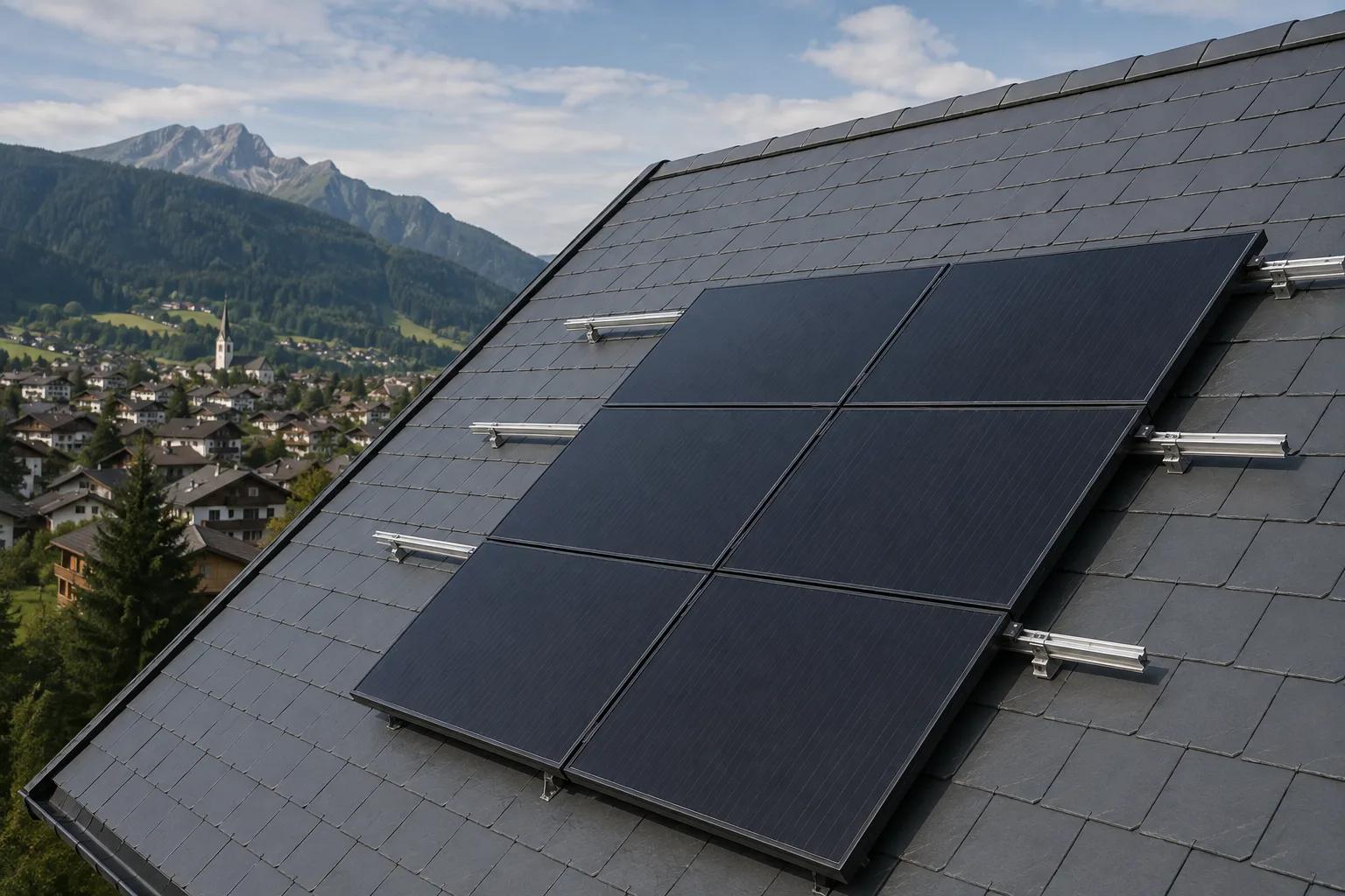 Solarhaken auf einem Schweizer Schieferdach im Detail