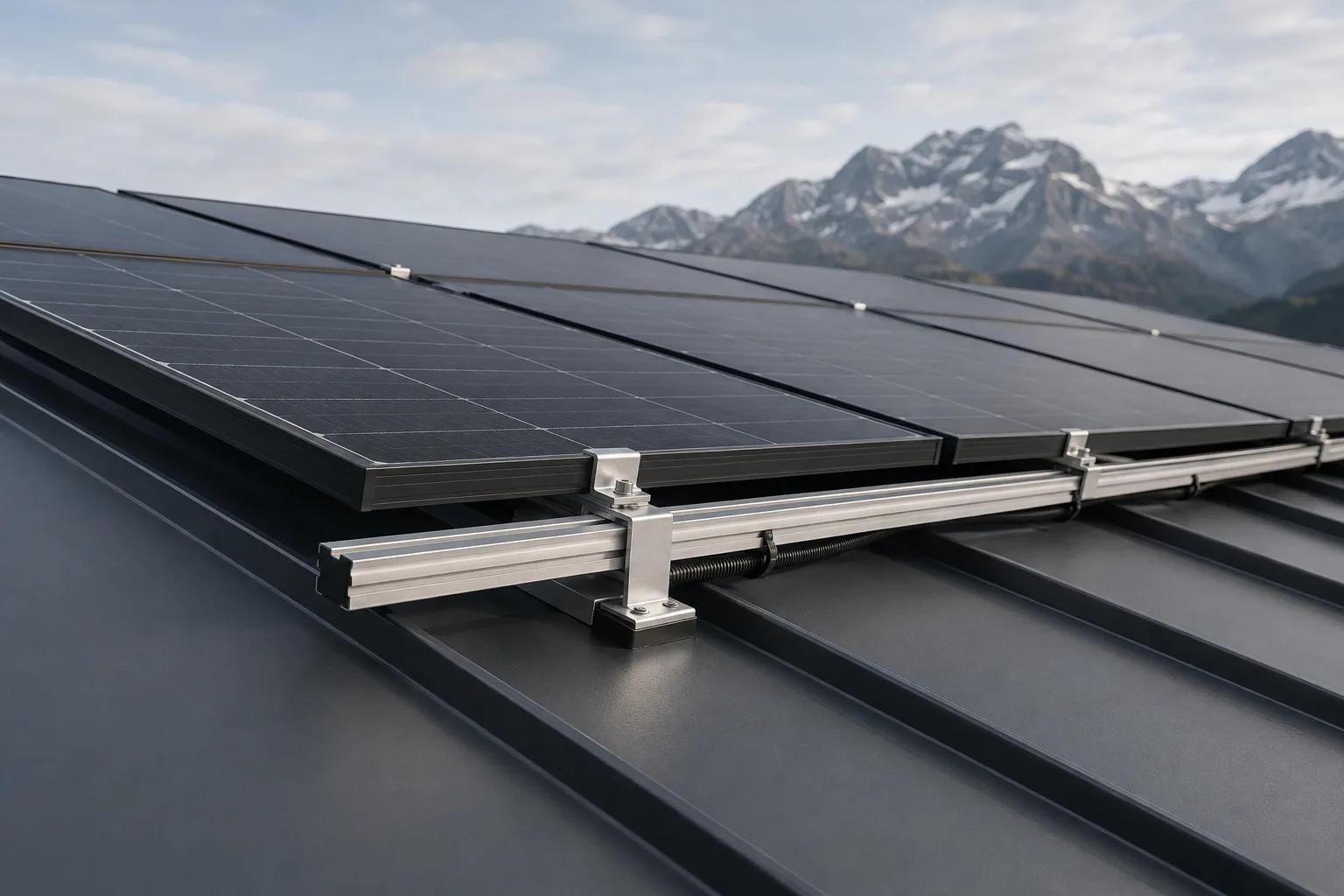Photovoltaikschienen auf einem Blechdach mit passender Klemmbefestigung