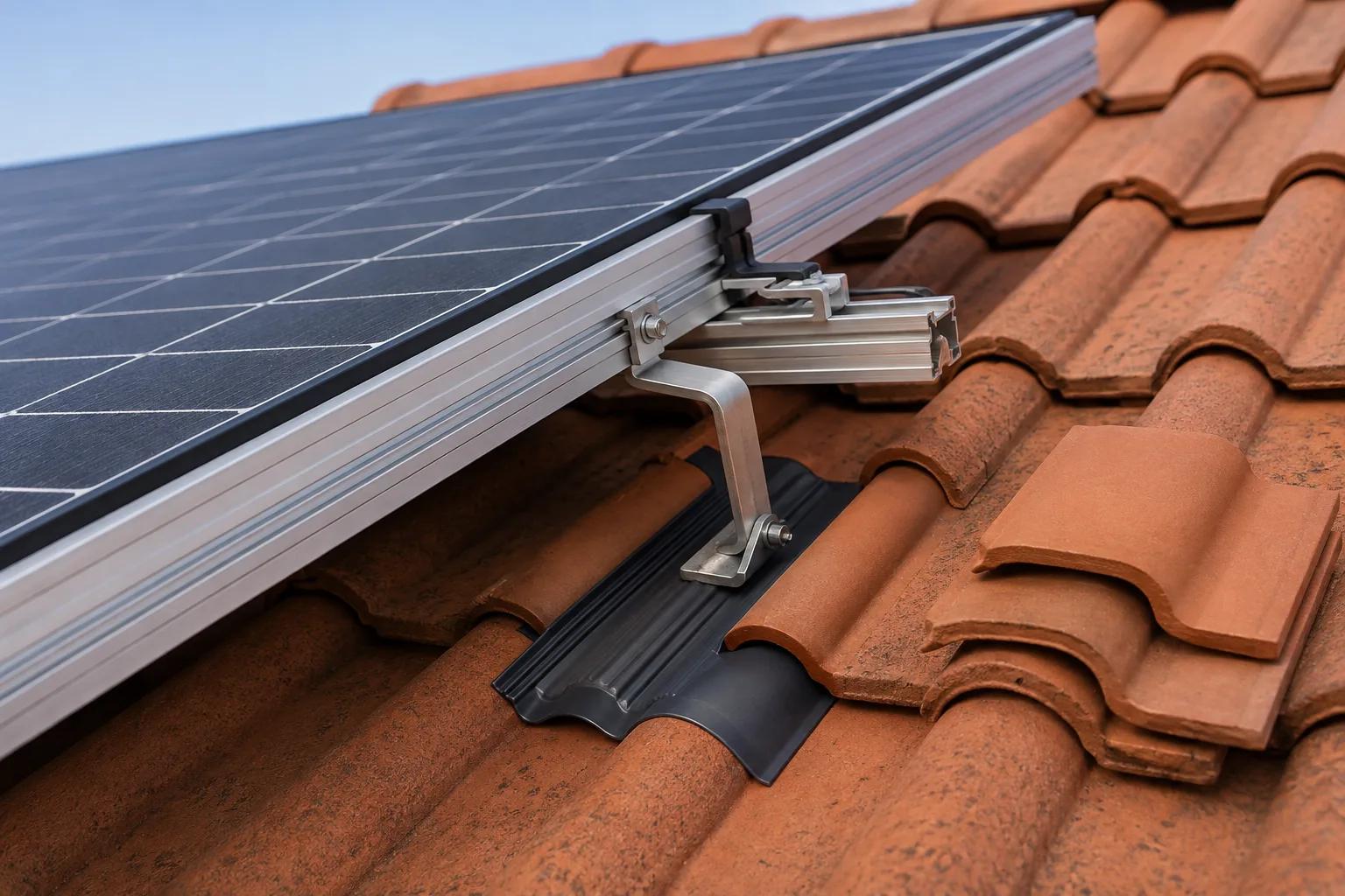 Dachhaken und Ersatzziegel unter einer Solarschiene