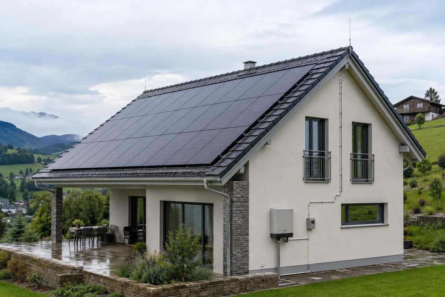 Toit suisse équipé de panneaux solaires et d'un système de protection contre la foudre