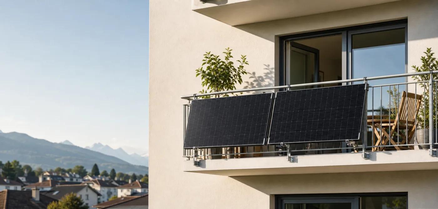 Solarmodule an einem Schweizer Wohnungsbalkon