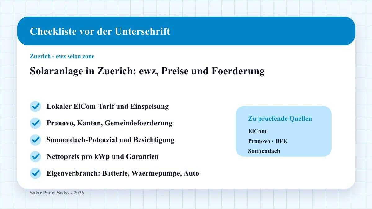 Checkliste für Preise und Förderungen einer Solaranlage in Zürich