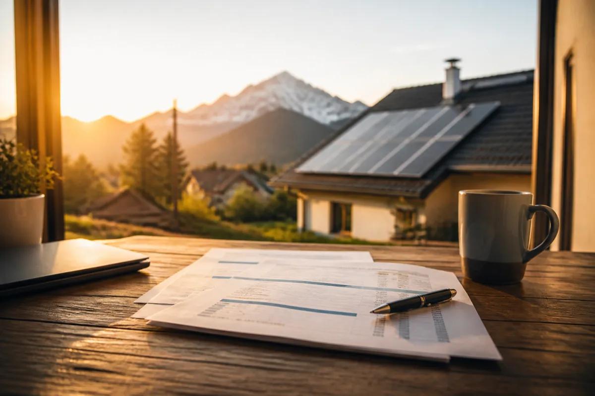 Devis d'installation solaire et hypothèses de consommation annotés par un propriétaire
