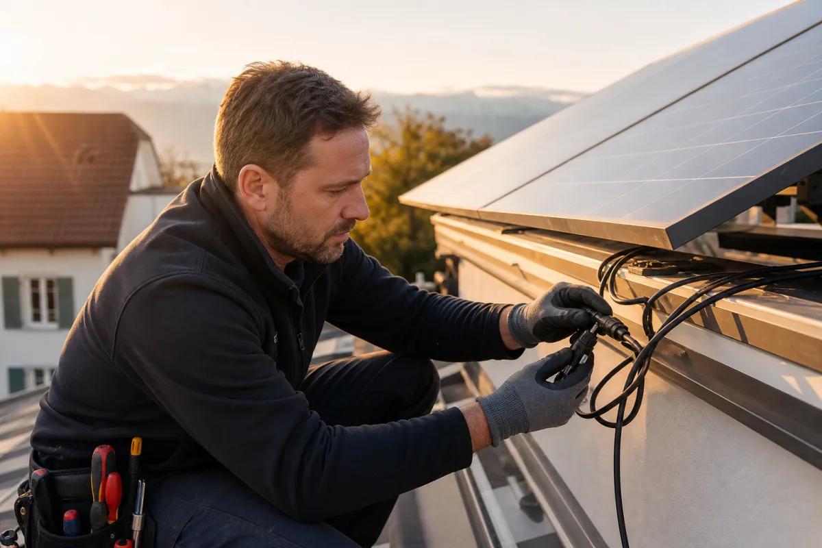 Onduleur hybride, batterie et compteur installés dans un local technique