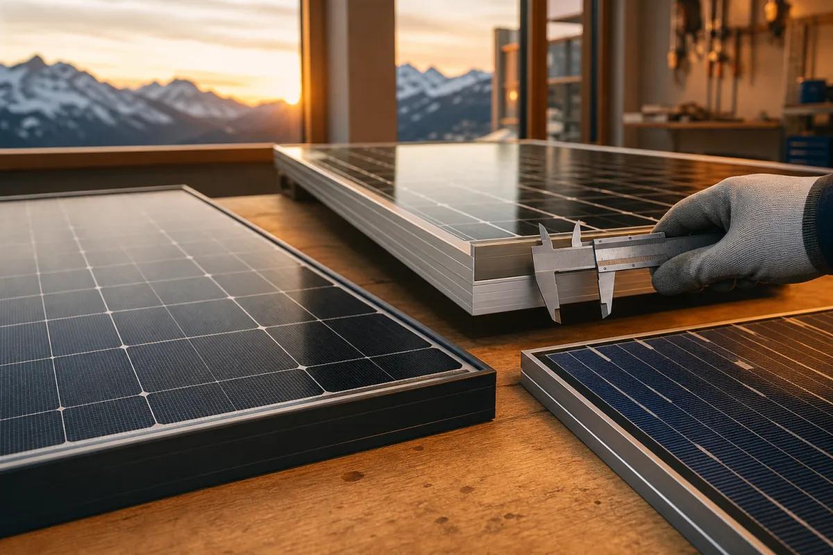 Panneaux solaires noirs sur une maison suisse au coucher du soleil