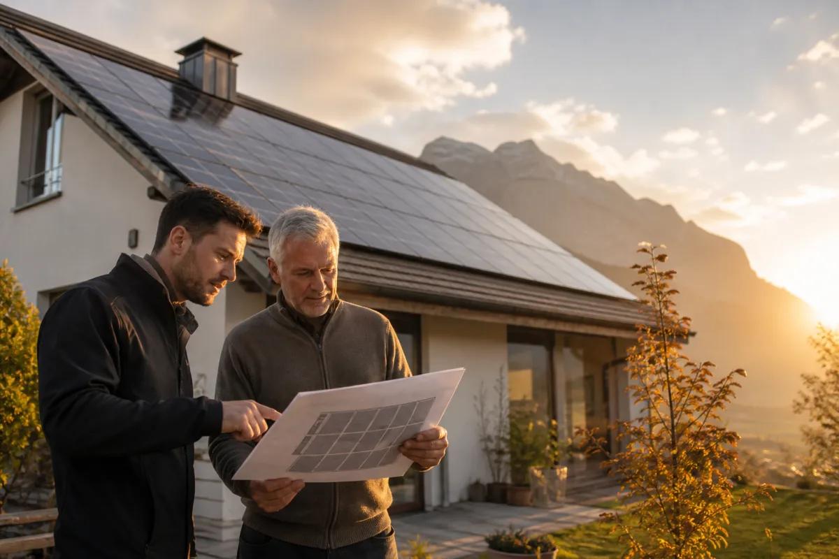 Rangée de modules photovoltaïques sous une lumière rasante