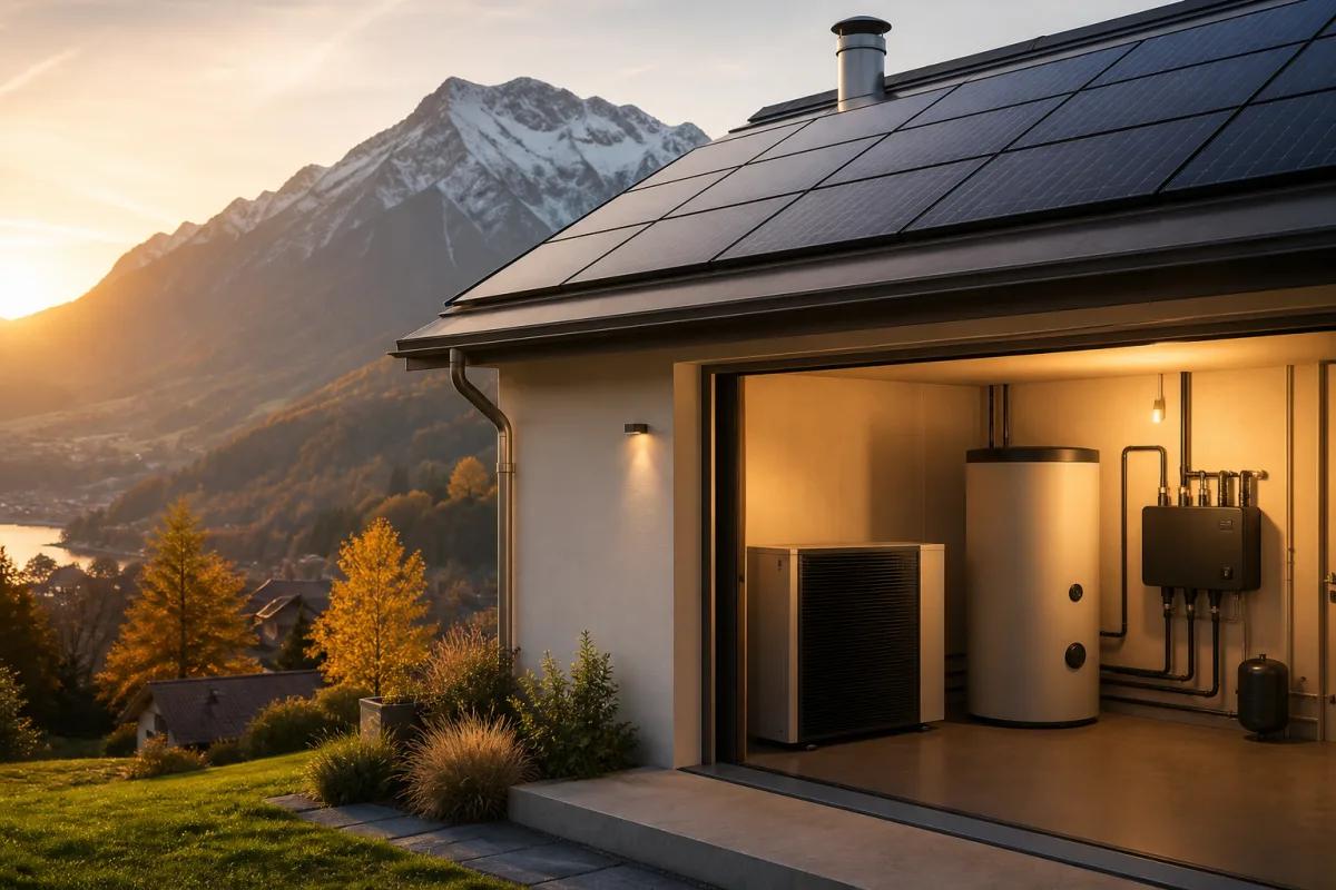 Solarstromüberschuss steuert eine Wärmepumpe und einen Warmwasserspeicher