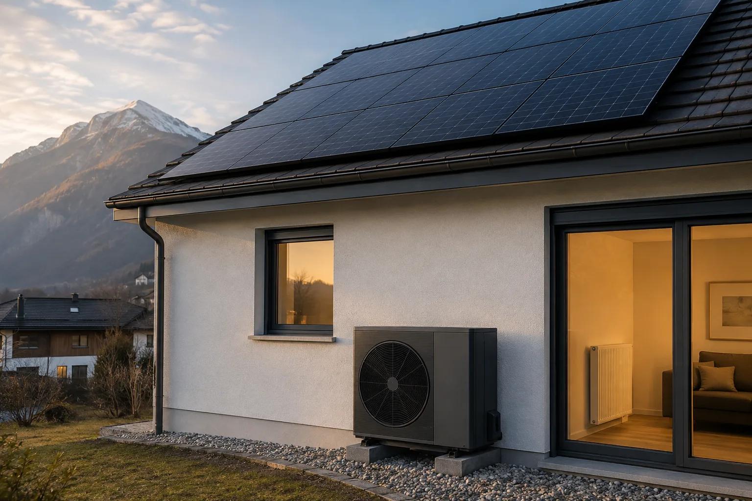 Pompe à chaleur extérieure comparée visuellement à un radiateur électrique intérieur