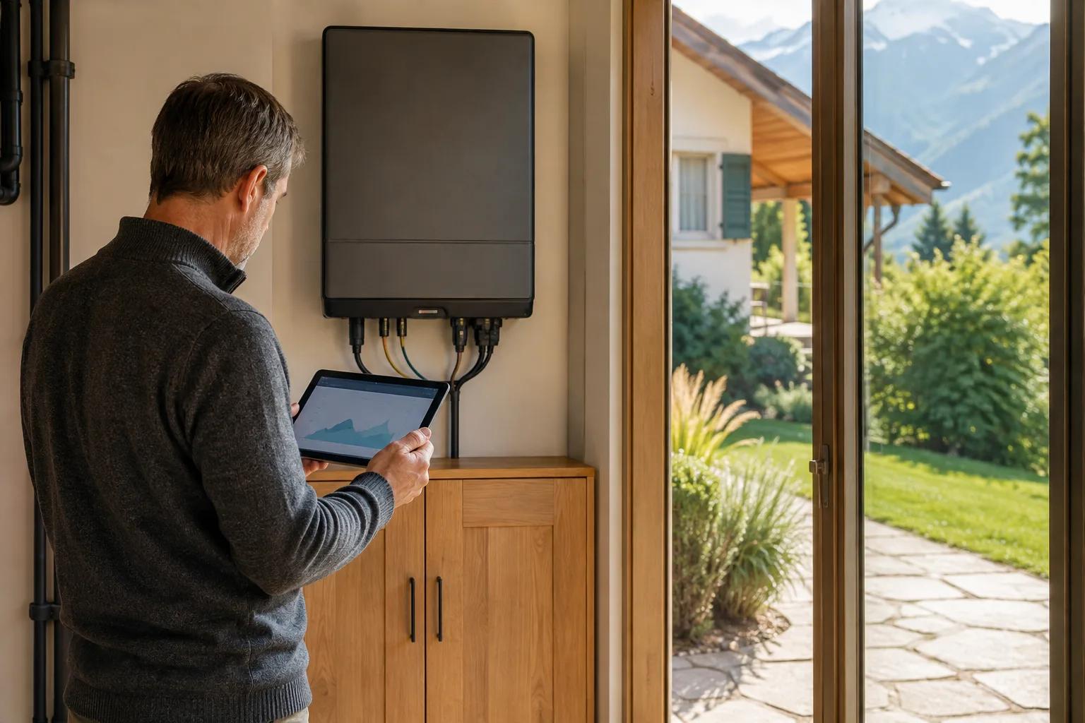 Propriétaire consultant une application de production solaire sur une tablette