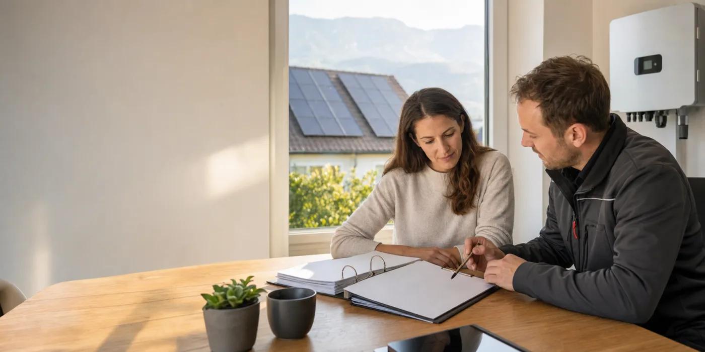 Techniker übernimmt die Prüfung einer bestehenden PV-Anlage
