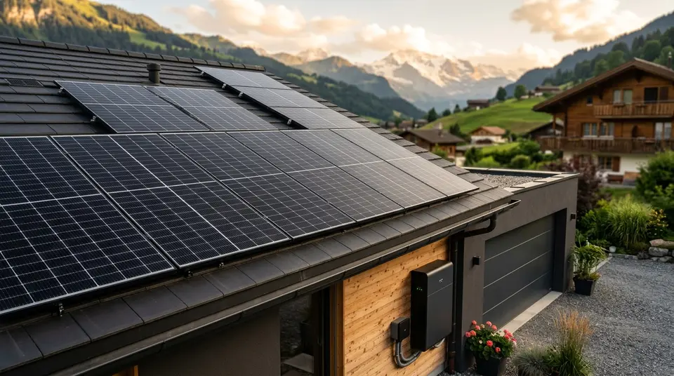 Maison equipee de panneaux solaires et stockage domestique