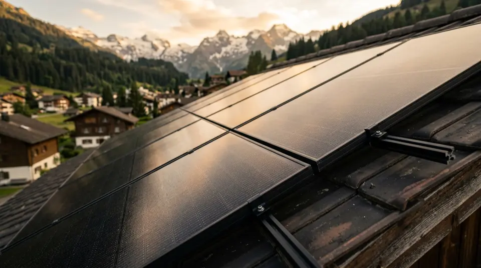 Gros plan technique sur modules solaires noirs et alignement precis