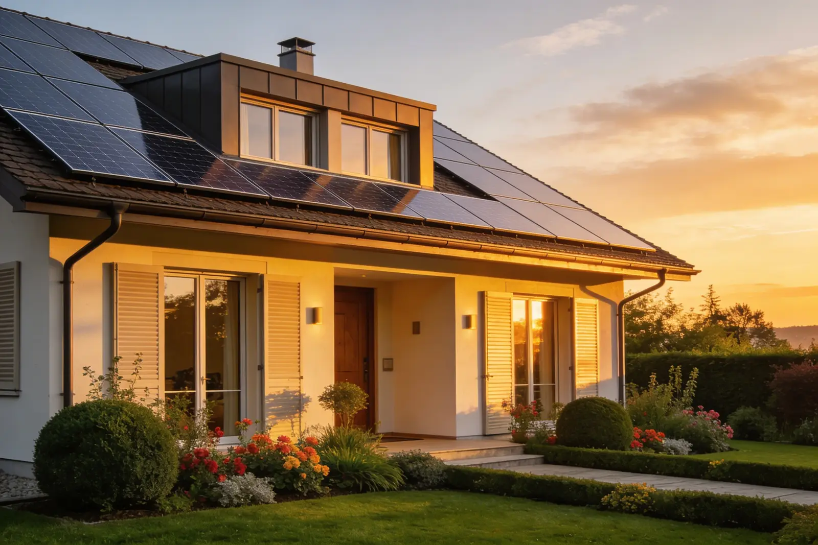 Wohndach mit Photovoltaik-Paneelen