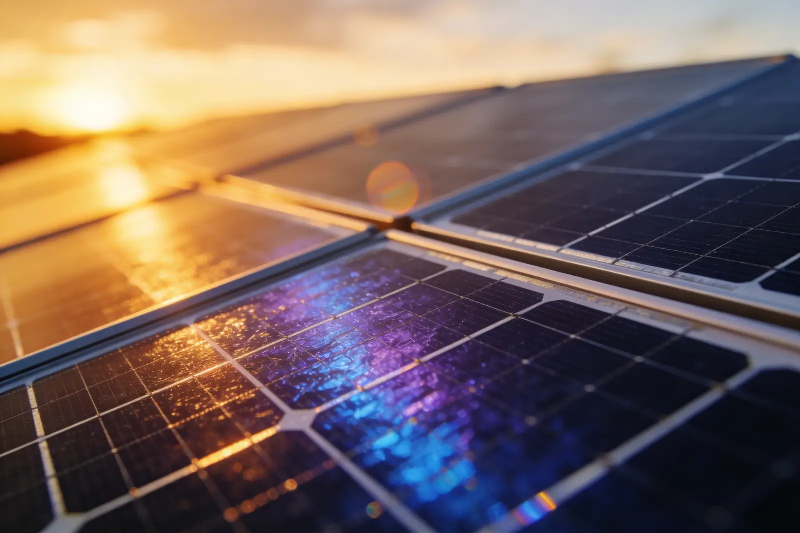 Sonnenkollektoren mit Streiflicht